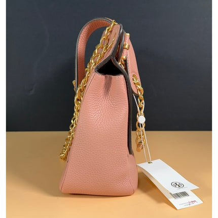Tory Burch Britten Flap Shoulder Bag Leather Pink Moon $458 MSRP