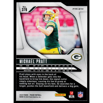 Michael Pratt 2024 Panini Prizm Lazer #379 RC Green Bay Packers