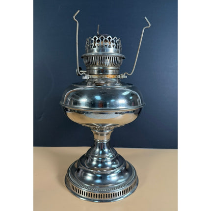 Rayo Nickel Plated Kerosene Table Lamp 12" Vintage Oil Lamp Lighting Collectible