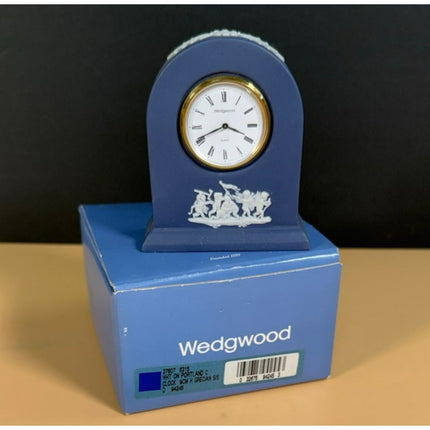 Wedgwood Blue Jasperware Clock with Original Box 3.25" Mantel Desk Clock