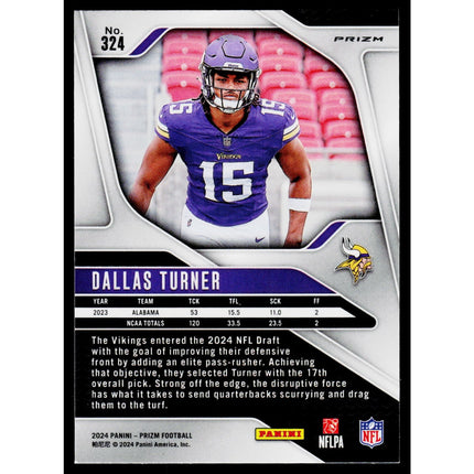 Dallas Turner 2024 Panini Prizm Disco #324 RC Minnesota Vikings