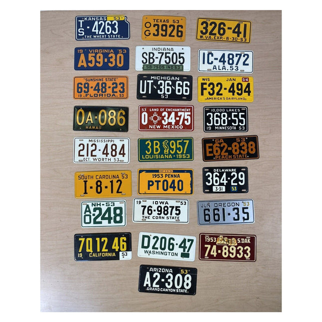 1953 Wheaties Toy License Plates Complete 51 State Set Tin All States DC