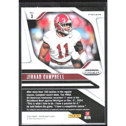 Jihaad Campbell 2025 Panini Prizm Draft Picks Prizms Silver #3 Alabama