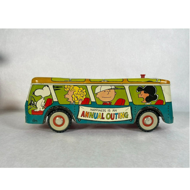 Chein Co. Peanuts Talking Happiness Annual Outing 1950s Tin Toy Bus 14" Vintage