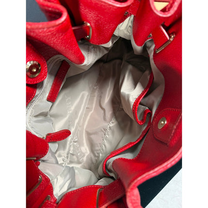 Burberry Red Leather Belted Hobo Bag Buckle Shoulder Handbag Dust Cover