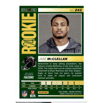 Jase McClellan 2024 Panini Encore Silver #243 SN,RC Atlanta Falcons