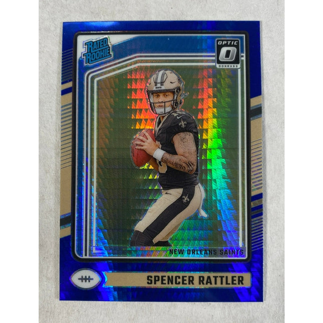 2024 Donruss Optic Spencer Rattler RC #289 Blue Hyper Prizm Rated Rookie Panthers