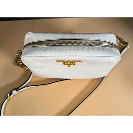 Prada White Vitello Crossbody Camera Bag IBH149 w/ Dust Bag MSRP $1500
