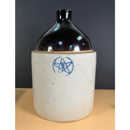 Blue Star No. 2 Salt Glaze Jug Crooksville Ohio 14" Vintage Stoneware Jug