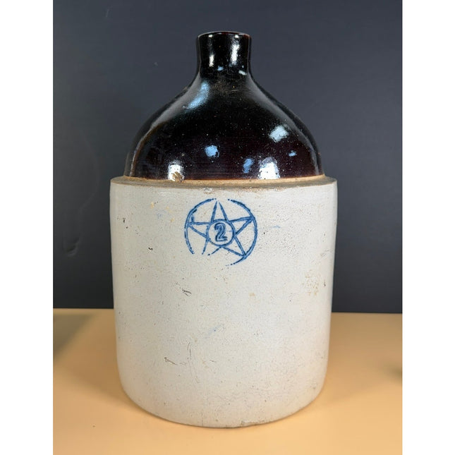 Blue Star No. 2 Salt Glaze Jug Crooksville Ohio 14" Vintage Stoneware Jug