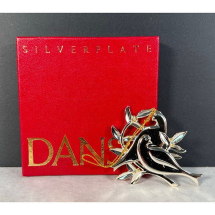Dansk Silverplate Two Turtle Doves Ornament Original Box Holiday Collectible
