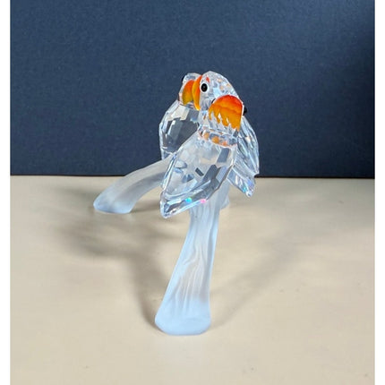 Swarovski Crystal Baby Lovebirds on Branch Figurine 4 Parrot Birds