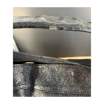 Tory Burch Glazed Black Leather Hobo Handbag Large Shoulder Bag