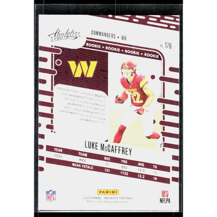 Luke McCaffrey 2024 Panini Absolute Retail #176 RC Washington Commanders