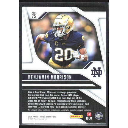 Benjamin Morrison 2025 Panini Prizm Draft Picks #75 Notre Dame Fighting Irish