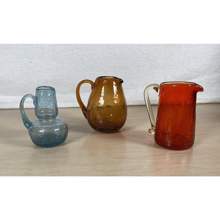Vintage 1970s Handblown Crackle Glass 3-7" Vases Pitchers Set of 6