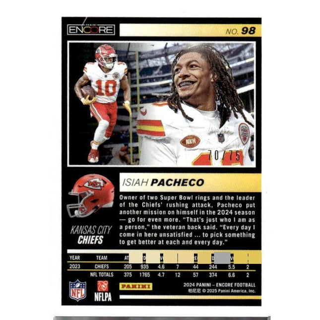 Isiah Pacheco 2024 Panini Encore #98 Kansas City Chiefs