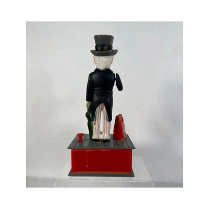 Vintage Uncle Sam  9" Plastic Mechanical Coin Bank Figure — Working!
