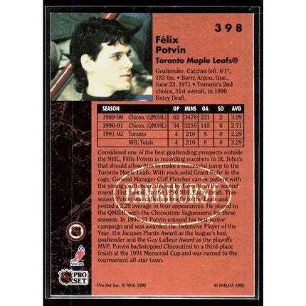 Felix Potvin 1991-92 Parkhurst #398 Toronto Maple Leafs
