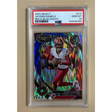 2024 Panini Select Red & Blue Shock Prizm RC Jayden Daniels #217 PSA 10