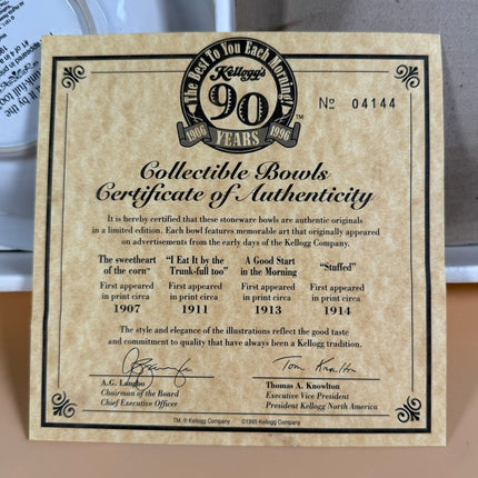 Kellogg’s 90th Anniversary Collectible Stoneware Bowls Set of 4 NIB