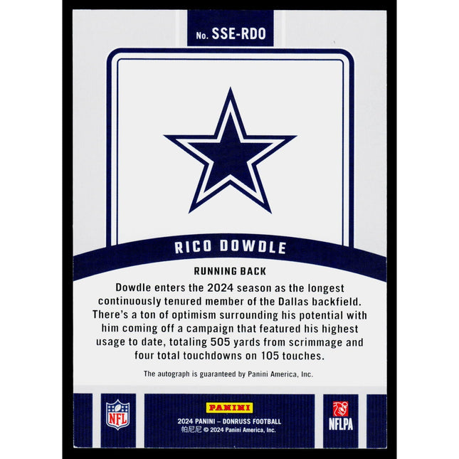 Rico Dowdle 2024 Donruss Signature Series #SSE-RDO AU Dallas Cowboys
