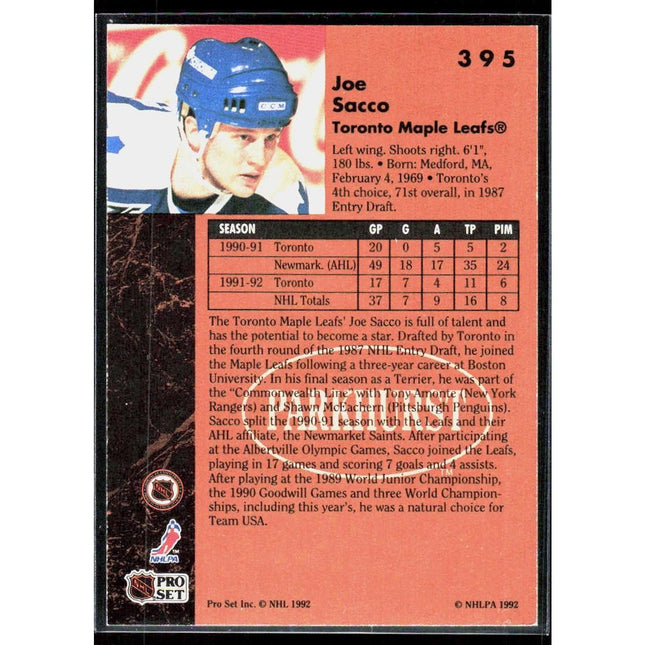 Joe Sacco 1991-92 Parkhurst #395 RC Toronto Maple Leafs