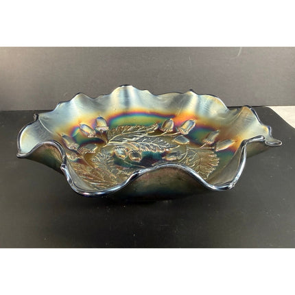 Fenton Cobalt Blue Carnival Glass Acorn 7½" Dish Collectible