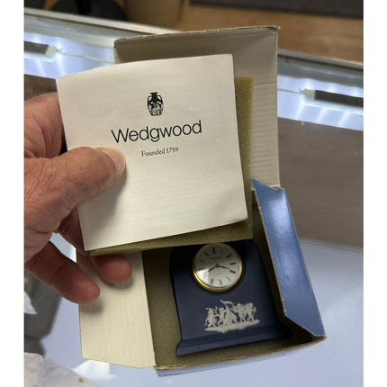 Wedgwood Blue Jasperware Clock with Original Box 3.25" Mantel Desk Clock