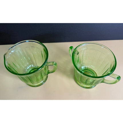 Federal Green Uranium Depression Glass Creamer & Sugar Set
