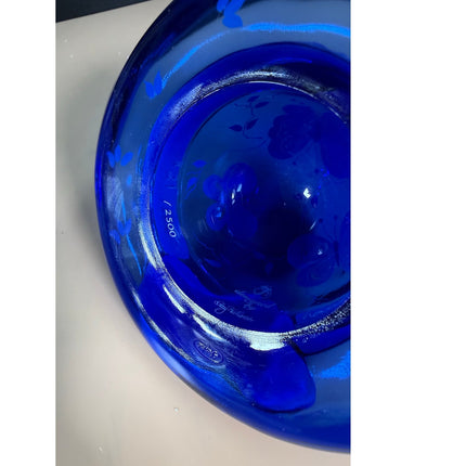 Fenton Cobalt Blue Bye Bye Butterfly Hand Painted Glass Art Hat w/ Stand 21/2500