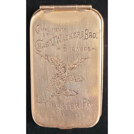 VTG 1920s Charles Wacker & Bro. Brewers Match Safe / Vesta Case Lancaster, PA
