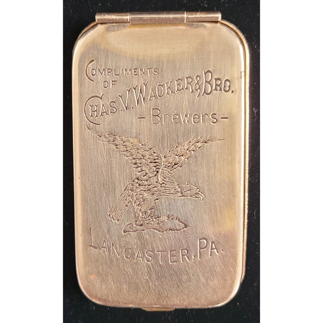 VTG 1920s Charles Wacker & Bro. Brewers Match Safe / Vesta Case Lancaster, PA