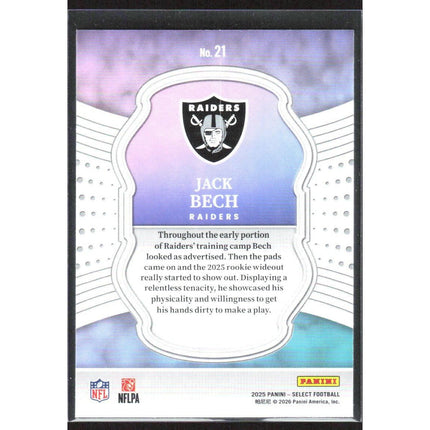 Jack Bech 2025 Panini Select Select Certified Rookies #21 Las Vegas Raiders
