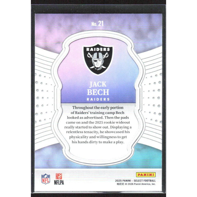 Jack Bech 2025 Panini Select Select Certified Rookies #21 Las Vegas Raiders