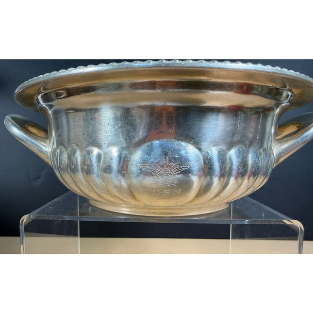USN International Silver Soldered Serving Bowl 9" Vintage