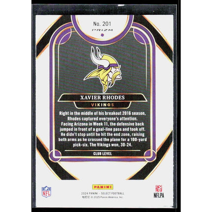 Xavier Rhodes 2024 Panini Select Red Prizm Shock #201 SN Minnesota Vikings