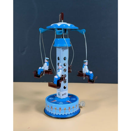 MM263 Naval Training Carousel Tinplate Litho Windup Sailor Ride China OB Working