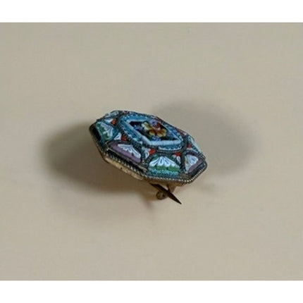 Vintage Italian Micro Mosaic Brooch 3" Made in Italy Pin