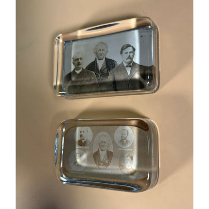 Set of 2 Antique Late 1800s Souvenir Glass Clergyman Paperweights