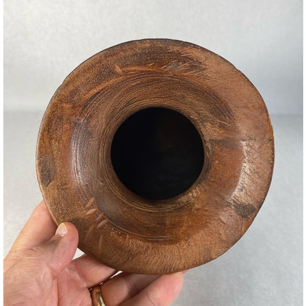 Vintage Handmade Wooden Pot Urn Blue Splatter 8.5"