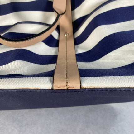 Kate Spade Striped Canvas Leather Weekender Tote Navy White Travel Bag