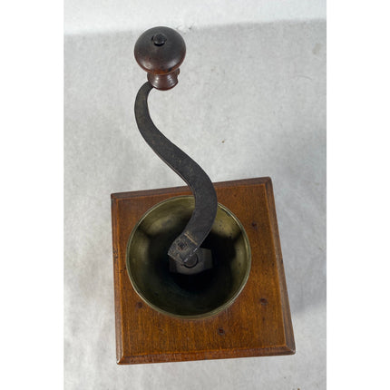Antique Wooden Inlaid Coffee Grinder – Early 20th Century Hand-Crank Mill