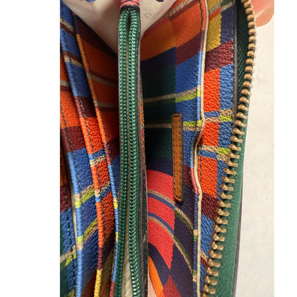 Tory Burch Medium Striped Multi-Color Zip-Around Wristlet Clutch Wallet