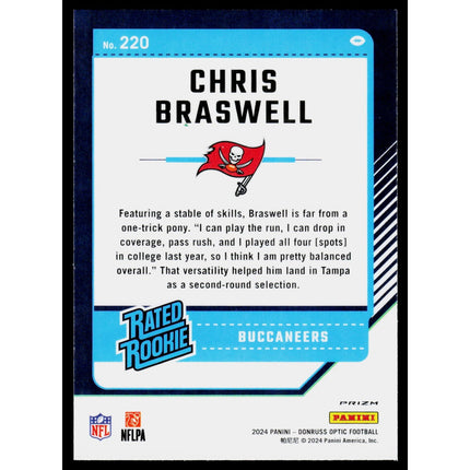 Chris Braswell 2024 Donruss Optic #220 Green Velocity Prizm Tampa Bay Buccaneers