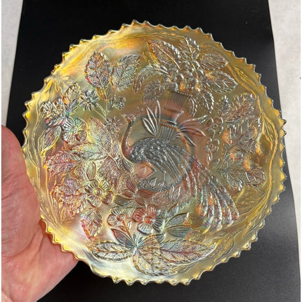 Antique Fenton “Peacock and Urn” Carnival Glass 9" Ruffled Plate