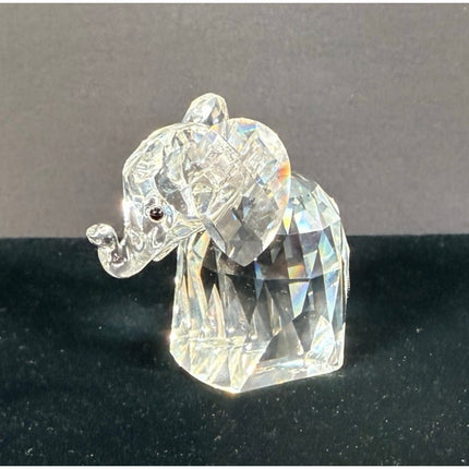 Swarovski Crystal Elephant Figurine Black Eyes Signed 2½” Collectible