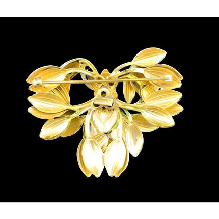 Vintage 1940s Sandor White & Green Enameled Floral Brooch Pin Signed
