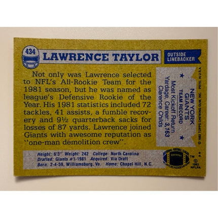 1982 Topps Lawrence Taylor RC #434 New York Giants HOF