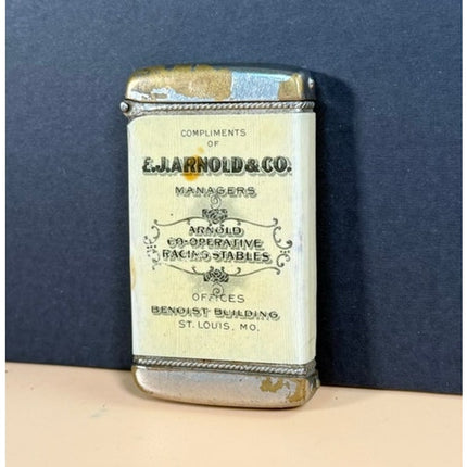 E.J. Arnold Racing Stables Souvenir Match Safe Holder Vintage 3"